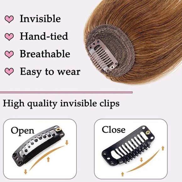 100% Real Human Hair Clip on Wispy Front Bangs Fringe Hairpiece, Topper - Picture 2 of 15